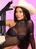 gwmlk women summer bodysuit mesh sheer sexy one shoulder see through night club party streetwear festival body one piece