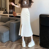 Gwmlk Korean Style Mermaid Skirts Women Fashion High Waist Split Office Lady Long Skirt Summer Elegant Slim Fit Midi Skirts