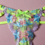 Gwmlk Luxury Lingerie Sexy Floral Embroidery Set Woman 2 Pieces Underwire Bra Thongs Exotic Intimate Neon Green Underwear