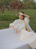 Gwmlk Women French White Embroidered Waist Dress Lady Vintage New Style Spring Summer Vestidos Dress