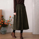 Gwmlk Vintage Plaid Thicken Winter Skirts for Women 2023 Autumn High Waisted Long Woolen Skirt Women Elegant A-Line Skirts