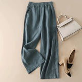 Gwmlk Cotton Linen Pants for Women Vintage Solid High Waist Wide Leg Pants Woman 2023 Summer Casual Loose Straight Trousers