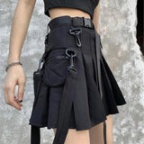 Gwmlk Black Punk Gothic Women Pleated Skirts Summer Harajuku Club High Waist Mini Skirt Girl Preppy Style A-Line Short Skirt