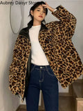 Gwmlk Warm Leather Jacket Women Thick Leopard Print Faux Lamb Fur Coat Harajuku Snow Loose Lining Reversible Wear Coat Female