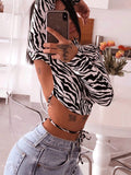 gwmlk Zebra Print Backless Cropped Tshirt Women Sexy Long Sleeve T-shirt Ladies Fashion Crop Tops Tees Streetwear