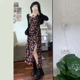 Gwmlk Strap Floral Dress Summer Thin Strap Dress Crop Sun Top Shawl Clothing Waist Long Dress Matching Set for Women