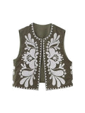 Gwmlk TRAF Embroidered Vests Top Women Vest 2023 Summer Loose Waistcoat Ladies Cardigan Outwear Top Sleeveless Tops Chic Tank