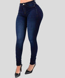 Gwmlk Women Office Lady Elastic Jean Leggings Pants High Waist Peach Hip Slim Seamless Pencil Denim Trousers Casual Jeans