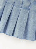 Gwmlk TRAF Pleated Denim Mini Skirt Woman Solid Blue Jeans Summer Skirt For Women High Waist Sexy Short Skirts Y2k Streetwear