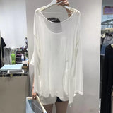 Gwmlk T-shirt Loose Large Size Is Thin Round Neck Open Back Thin Section Slightly Transparent Slit Long-sleeved T-shirt