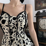 Gwmlk Women Spaghetti Strap Dress Korean Style Super Fairy Floral Maxi Dress Female Summer Resort Style Suspender Dresses