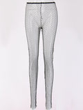 gwmlk Diamond Mesh Pants Women Sexy Summer Hollow Out Transparent Loose Long Fishnet Pants 2023 New BeachWear Trousers