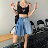 Gwmlk Pleated Skirts Women Patchwork S-4XL Fake-two Pieces Panelled Trendy High Street Empire Loose Mini Harajuku Chic