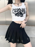 gwmlk Punk Goth Crop Tops Women’s Summer Skull Print Vest Top Black White Fashion Round Neck Sleeveless Slim Tank Top Mujer