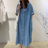 Gwmlk Women Summer Dress 2023 Loose Casual Denim Midi Skirt Single Breasted Cardigan Skirt Temperament Simple Dress