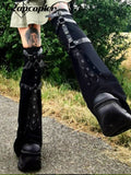 gwmlk Bandage Punk Grunge Knee Sleeves Women Loose Socks Knit Leg High Boot Stockings Leggings Women Full Length Leg y2k