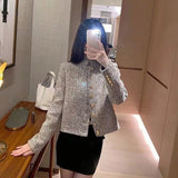 Gwmlk Vintage Stand-Up Collar Tweed Jacket Woman Korean Single-Breasted Jackets for Women Autumn Winter Long Sleeve Outwear