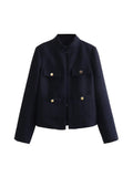 Gwmlk TRAF 2023 Spring Autumn French Jacket for Women Solid Elegant Color Office Coat Button Pockets Outwear