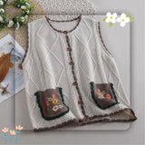 Gwmlk Winter Japan Style Mori Girl Hollow out embroidered Cardigan Literary Retro V-Neck Sleeveless Women Sweater Vest