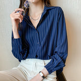 Gwmlk Woman Blouses 2023 Chiffon Long Sleeve Shirt Tops Woman White Blouse Shirts Striped Top Pretty and Cheap Women&#39;s Blouses