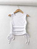 gwmlk Summer NEW Arrival Women Solid Color Sexy Causal Crop Top With String Both Side Club For Fashion Ladies