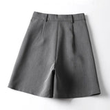 Gwmlk Summer Black Gray Women's Shorts Korean Style High Waist Suit Shorts for Women Casual Loose Wide Leg Knee-Length Pants