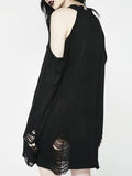 Gwmlk Y2K Street Hole Off-the-Shoulder Black Sweater Female Gothic Pullover Long Sleeve Knitted Sweater Dress