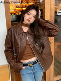 Gwmlk Black Leather Jacket Women Punk Streetwear Biker Zipper Leather Coat Female Winter High Street Faux Leather Jacket 2023