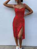 gwmlk Sundress Summer Women Causal Polka Dot Sleeveless High Pleated elastic waist V-Neck Beach Dress Vestidos De Verano