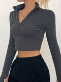 gwmlk color casual T-shirt women long sleeves turtleneck crop tops sexy simple style party club spring summer new