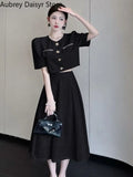 Gwmlk Long Dress Set Women Korean Fashion Vintage Office Lady Chic Formal Occasion Dress Casual Slim Evening Party Dress New