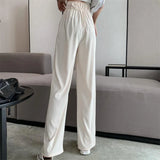 Gwmlk Summer Casual Women Wide Leg Pants Korean Loose Straight Suit Pants Fashion High Waist Chic Office Ladies Trousers