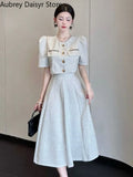 Gwmlk Long Dress Set Women Korean Fashion Vintage Office Lady Chic Formal Occasion Dress Casual Slim Evening Party Dress New