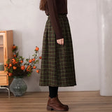 Gwmlk Vintage Plaid Thicken Winter Skirts for Women 2023 Autumn High Waisted Long Woolen Skirt Women Elegant A-Line Skirts