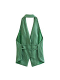 Gwmlk TRAF Summer Fashion Sexy Women Green Vest Women Halter Sleeveless Backless Top Female Y2K Tanks