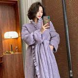 Gwmlk Autumn Winter Flannel Nightgown Women Mid-Length Fashion Coral Fleece Retro Pajamas Home Clothes