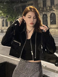 Gwmlk Cropped Leather Jacket Women Streetwear Moto Biker Zipper Leather Jacket Punk Winter Irregular Faux Fur Aviator Coat New