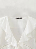 Gwmlk TRAF 2023 Women Sexy Front Ruffles Cropped Shirt High waist Short Blouse Short sleeve French White Tops