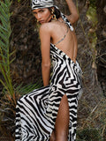 gwmlk Spaghetti Strap Side Split Beach Dress Summer Sundress Women Clothes Elegant Zebra Back Open Club Party Dresses