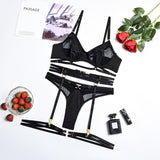 Gwmlk Sensual Lingerie Women's Underwear Set Lace Delicate Erotic Bilizna Brief Sets Garters Transparent Seamless Sexy Outfit