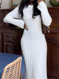 Gwmlk Women's Knit Ribbed Long Dress Long Sleeve O Neck Wrapped Pencil Dress robe femme vestidos de mujer casual elegante