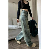 Gwmlk 90S Baggy Straight Denim Trousers Female Y2K High Waist Loose Wide Leg Jeans Women Streetwear All-Match Casual Pants New