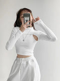 gwmlk Knitted Crop Tops Women New Fitness Fake Two-piece T-shirt Female Black White Long Sleeve Tops