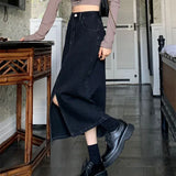 Gwmlk Front Slit Denim Skirts Female Summer 2023 Casual Washed High Waist Long Skirt Women All-Match Design Street Midi Skirt