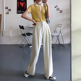 Gwmlk Summer Green Wide Leg Pants for Women Fashion High Waist Thin Loose Suitpants Woman Korean Casual Straight Trousers