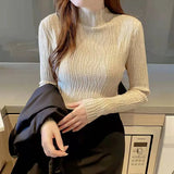 Gwmlk Black White Knitted Sweater Women Pullover 2023 Spring Long Sleeve High Elastic Jumper Slim Fit Solid Casual Sweaters