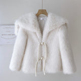 Gwmlk Fashion Braided ArtificialFur Coat Women Winter Overcoat High Quality Artificial Fur Jacket