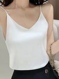 gwmlk V-Neck Sexy Solid Satin Woman Camis Tank Tops Chiffon Sleeveless Camisole Top Halter Camis Tops