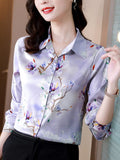 Gwmlk Women's Shirt Long Sleeve Blouse Fashion 2023 Spring New Womens Tops Basic Floral Shirts for Women OL Satin Female Clothing