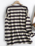 gwmlk Women High Quality Striped Print Sweatshirts Long Sleeve O Neck Loose Pullovers Female Tops